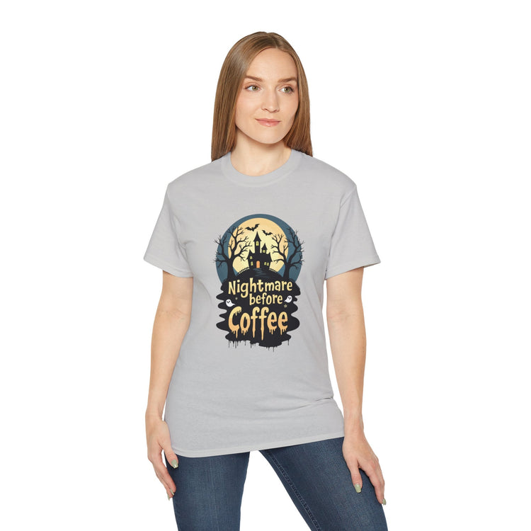 Nightmare Before Coffee Tee, Halloween T-Shirt, Coffee Lover Gift, Spooky Shirt, Unisex Graphic Tee, Autumn Apparel Printify