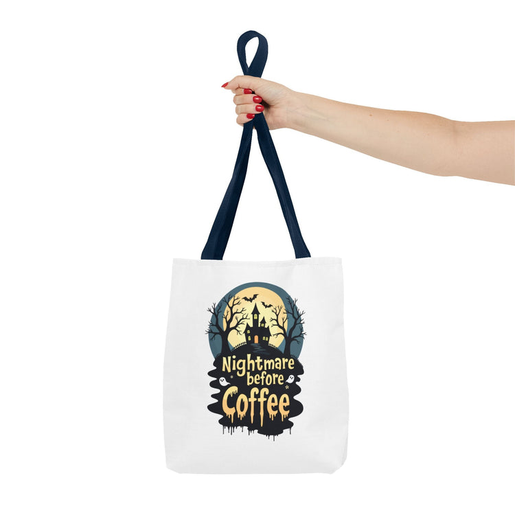 Nightmare Before Coffee Tote Bag, Halloween Tote, Spooky Drink Carrier, Gift for Coffee Lovers, AOP Design Bag Printify