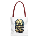 Nightmare Before Coffee Tote Bag, Halloween Tote, Spooky Drink Carrier, Gift for Coffee Lovers, AOP Design Bag Printify