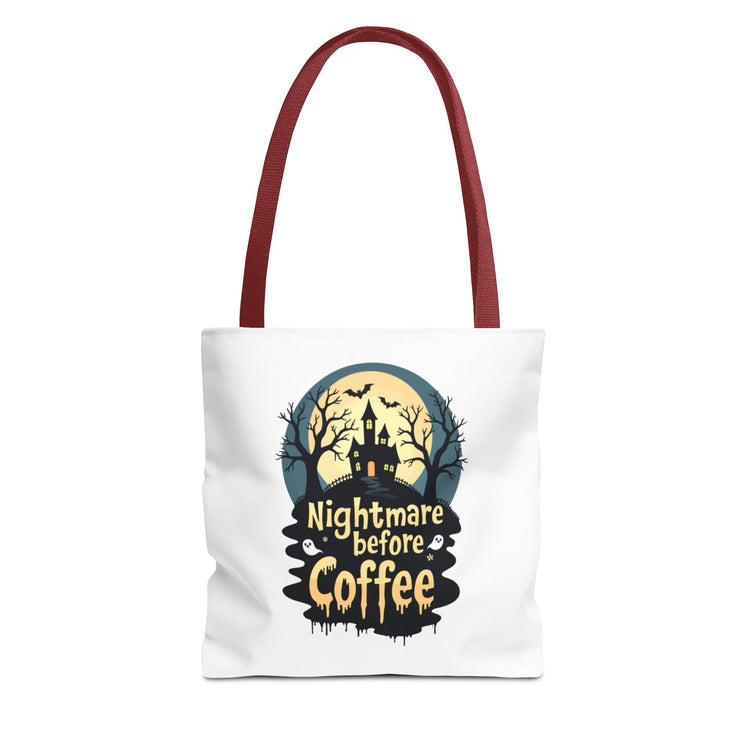 Nightmare Before Coffee Tote Bag, Halloween Tote, Spooky Drink Carrier, Gift for Coffee Lovers, AOP Design Bag Printify