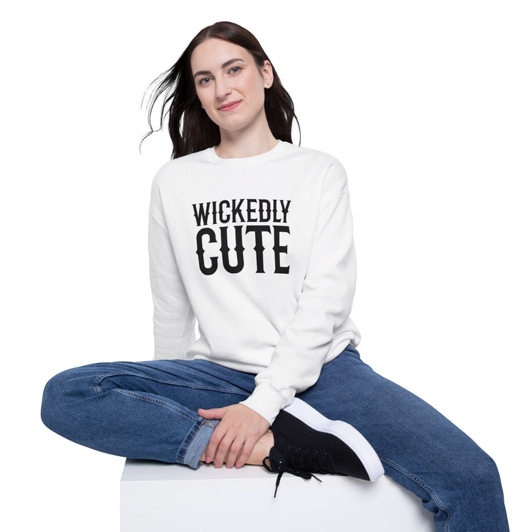 Wickedly Cute Unisex Drop Shoulder Sweatshirt, Cozy Graphic Sweatshirt, Casual Wear, Gift for Her, Trendy Apparel, Everyday Style Printify