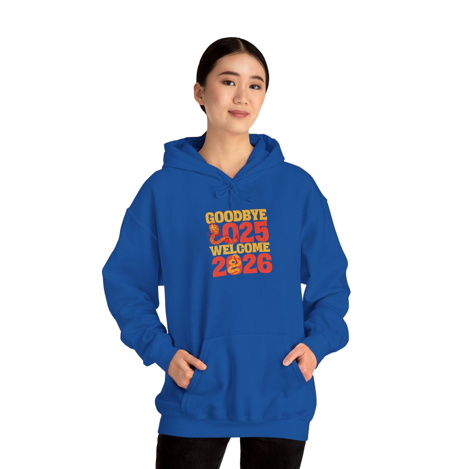 New Year Celebration Hoodie Goodbye 2025 Welcome 2026 Sweatshirt Cozy Gift Friends Unisex Pullover Trendy Winter Fashion Heavy Blend Hooded Printify