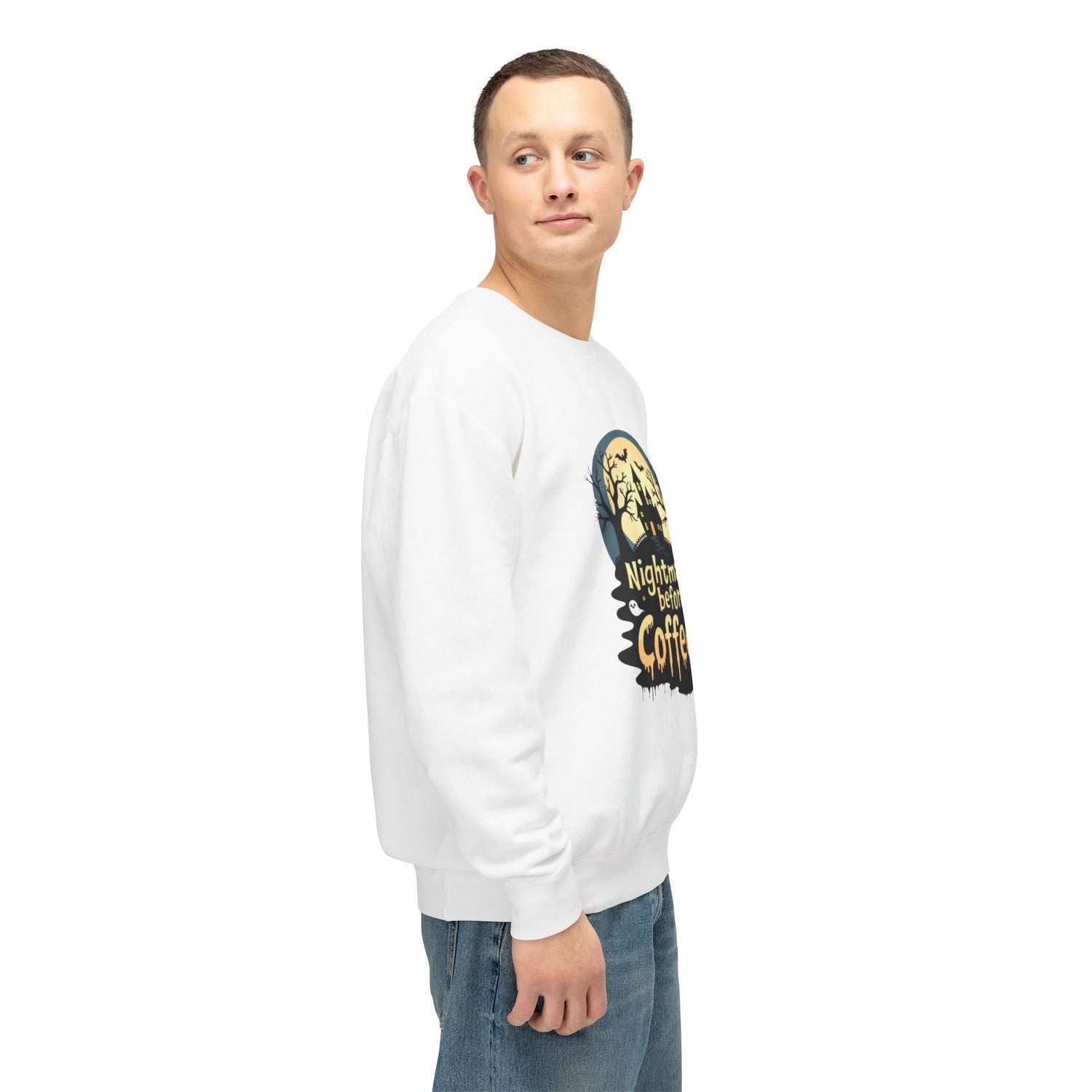 Unisex Lightweight Crewneck Sweatshirt - Nightmare Before Coffee Printify