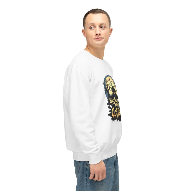 Unisex Lightweight Crewneck Sweatshirt - Nightmare Before Coffee Printify
