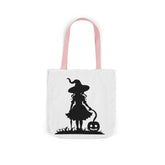 Halloween Witch Canvas Tote Bag, Spooky Treat Bag, Autumn Market Tote, Trick-or-Treat Bag, Gift for Witches, Seasonal Accessories Printify