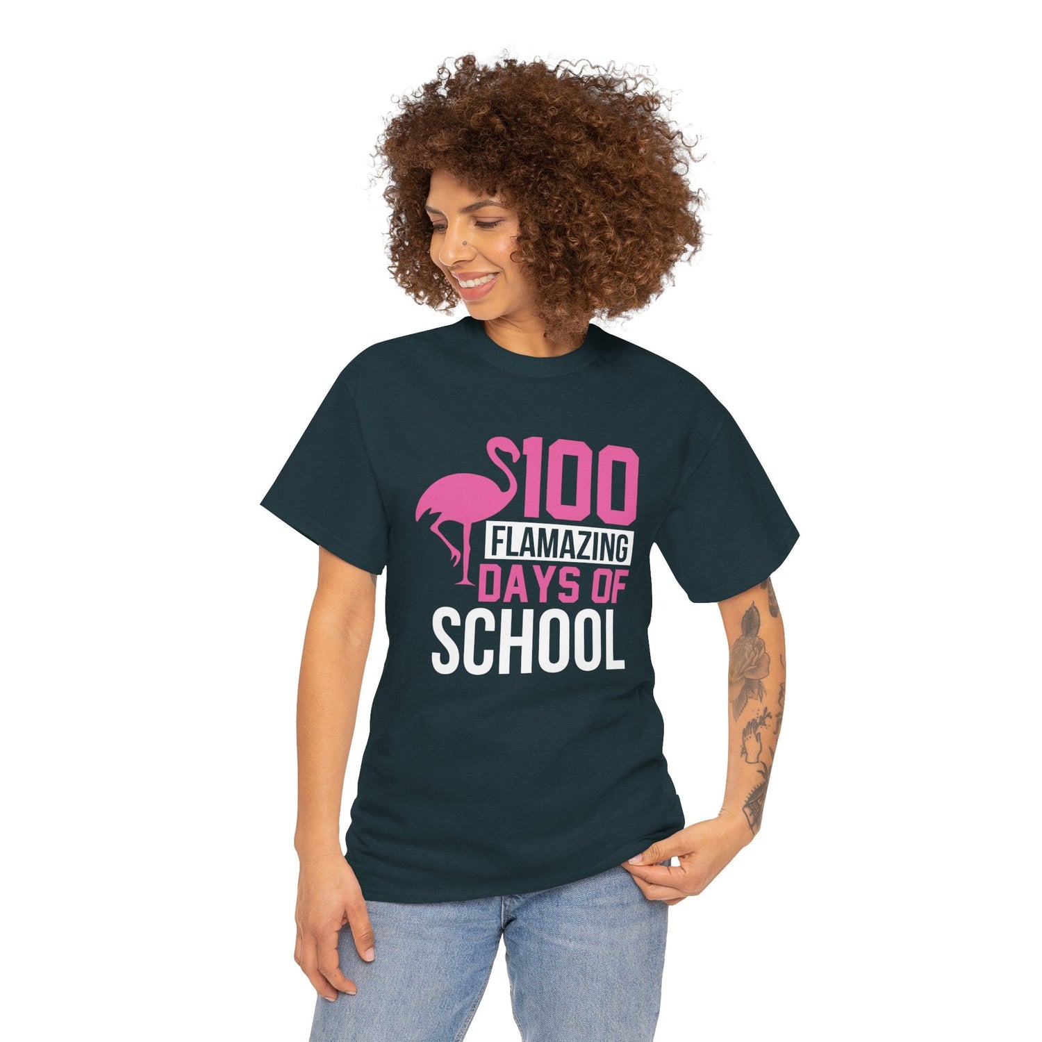 100 Flamingo Days of School Unisex Tee, Fun Classroom Shirt, Back to School Gift, Children&