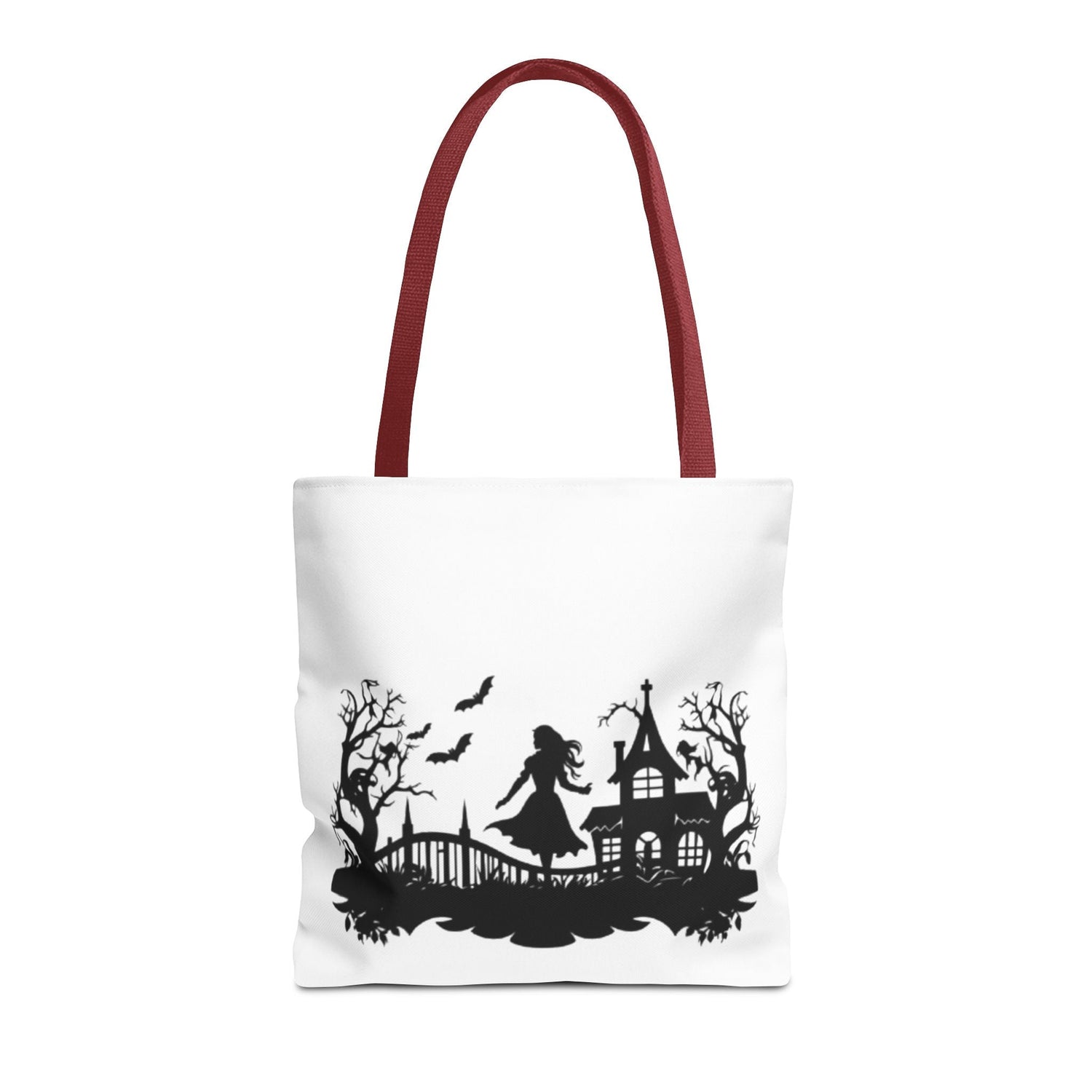 Spooky Silhouette Tote Bag - Halloween Gift, Witchy Style, Eco-Friendly Shopping, Causal Carryall, Gothic Art Design Printify