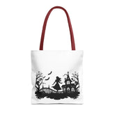 Spooky Silhouette Tote Bag - Halloween Gift, Witchy Style, Eco-Friendly Shopping, Causal Carryall, Gothic Art Design Printify