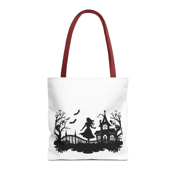 Spooky Silhouette Tote Bag - Halloween Gift, Witchy Style, Eco-Friendly Shopping, Causal Carryall, Gothic Art Design Printify