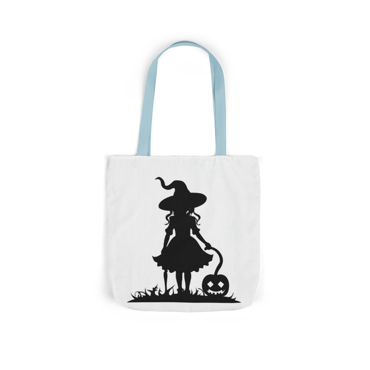 Halloween Witch Canvas Tote Bag, Spooky Treat Bag, Autumn Market Tote, Trick-or-Treat Bag, Gift for Witches, Seasonal Accessories Printify