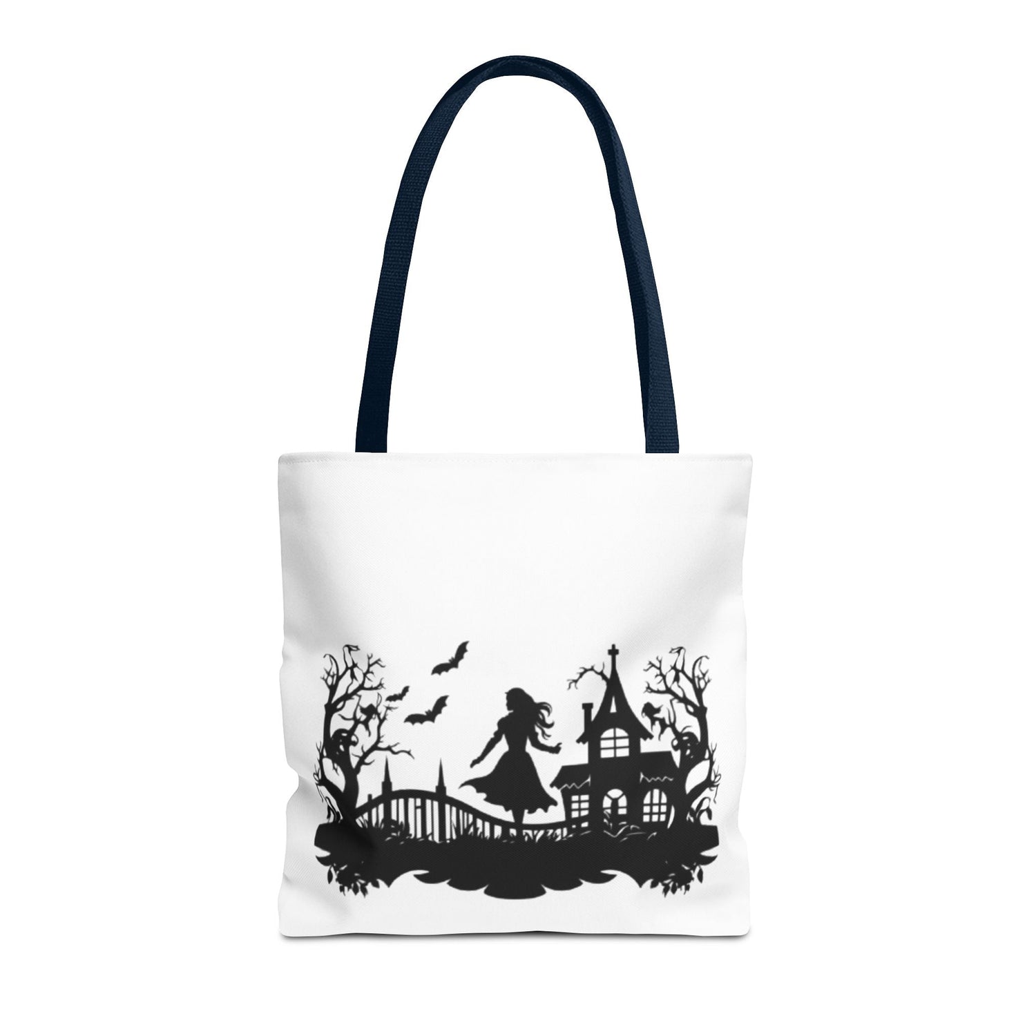 Spooky Silhouette Tote Bag - Halloween Gift, Witchy Style, Eco-Friendly Shopping, Causal Carryall, Gothic Art Design Printify