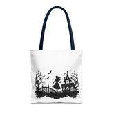 Spooky Silhouette Tote Bag - Halloween Gift, Witchy Style, Eco-Friendly Shopping, Causal Carryall, Gothic Art Design Printify