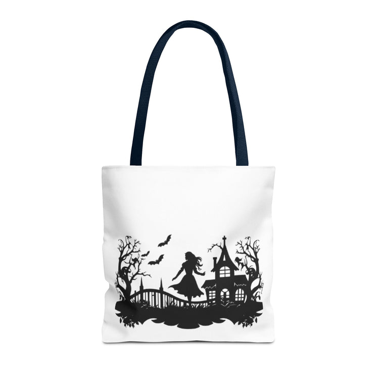 Spooky Silhouette Tote Bag - Halloween Gift, Witchy Style, Eco-Friendly Shopping, Causal Carryall, Gothic Art Design Printify