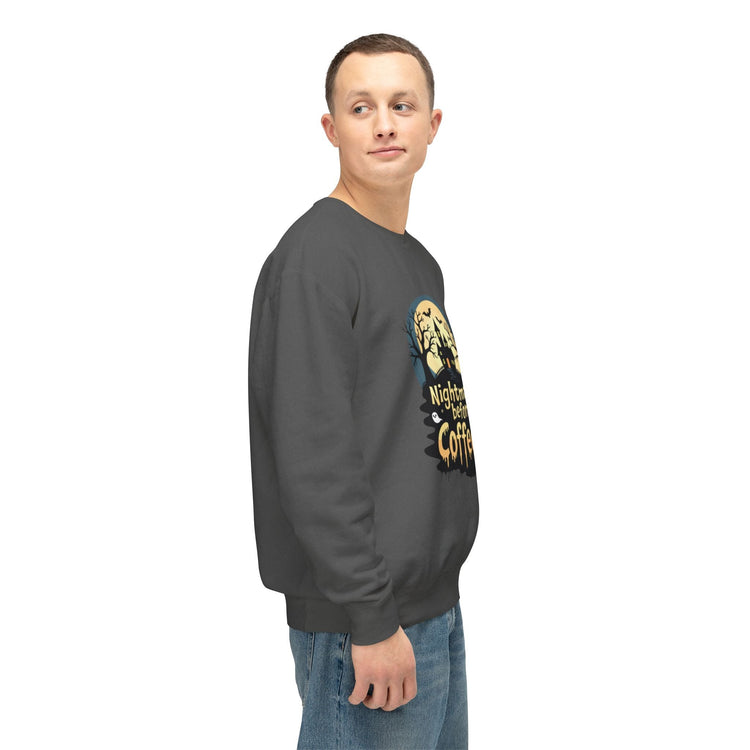 Unisex Lightweight Crewneck Sweatshirt - Nightmare Before Coffee Printify