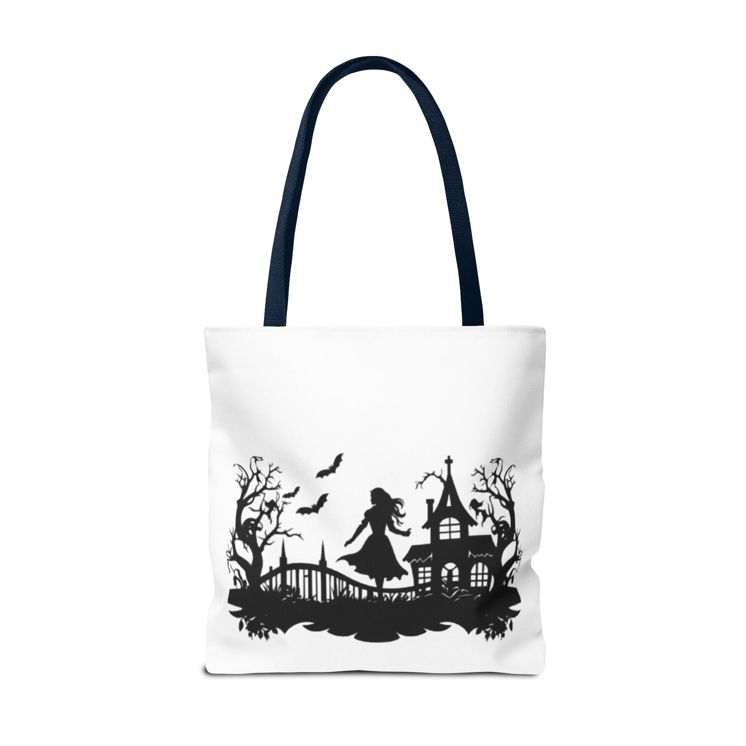 Spooky Silhouette Tote Bag - Halloween Gift, Witchy Style, Eco-Friendly Shopping, Causal Carryall, Gothic Art Design Printify
