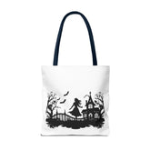 Spooky Silhouette Tote Bag - Halloween Gift, Witchy Style, Eco-Friendly Shopping, Causal Carryall, Gothic Art Design Printify