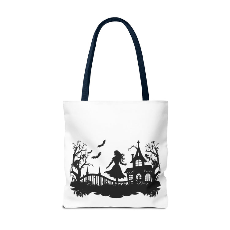 Spooky Silhouette Tote Bag - Halloween Gift, Witchy Style, Eco-Friendly Shopping, Causal Carryall, Gothic Art Design Printify