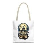 Nightmare Before Coffee Tote Bag, Halloween Tote, Spooky Drink Carrier, Gift for Coffee Lovers, AOP Design Bag Printify