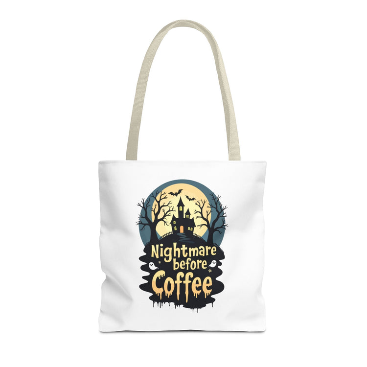 Nightmare Before Coffee Tote Bag, Halloween Tote, Spooky Drink Carrier, Gift for Coffee Lovers, AOP Design Bag Printify
