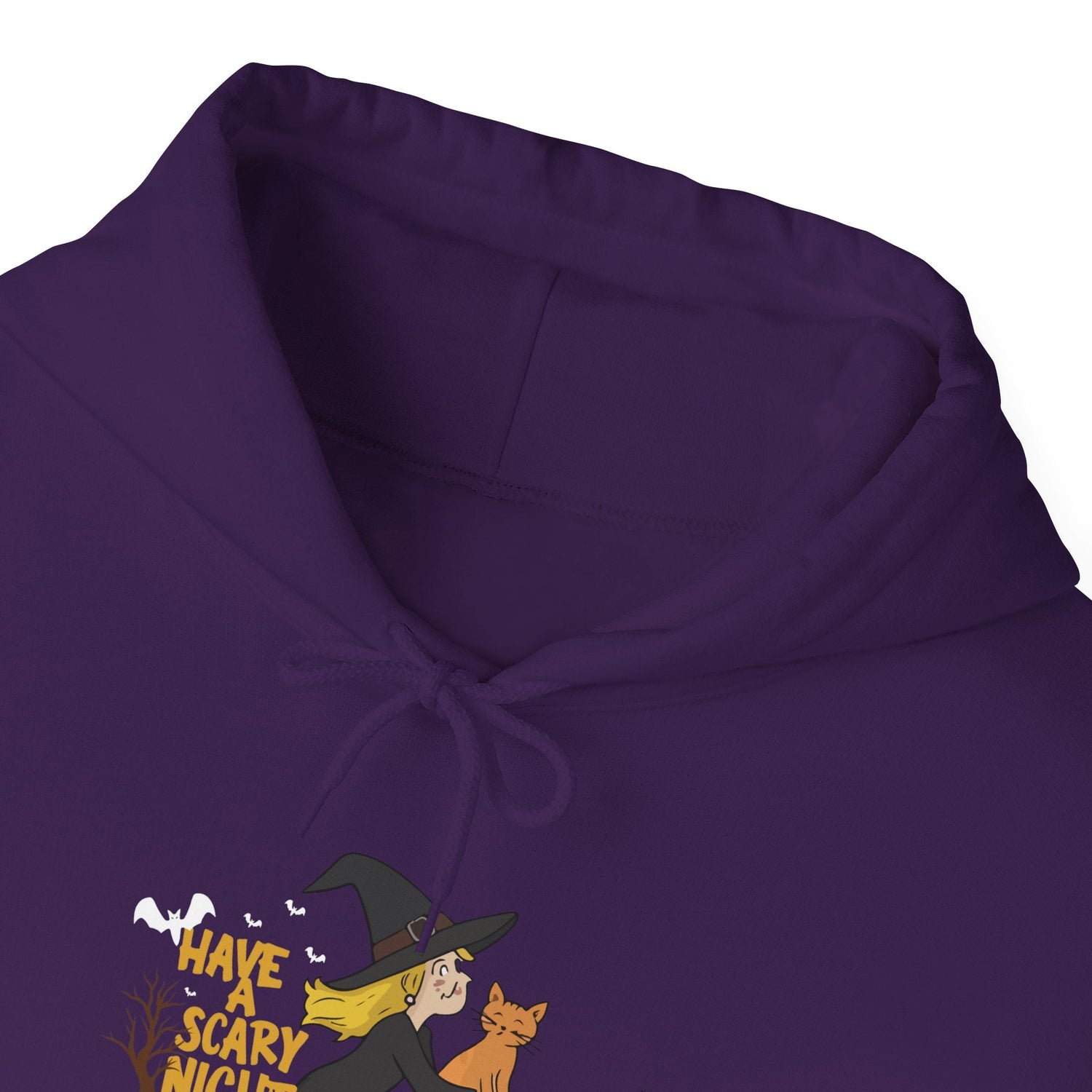 Halloween Witch and Cat Hoodie, Cozy Fall Sweatshirt, Scary Night Apparel, Unisex Ghostly Sweatshirt, Cute Halloween Gift Printify