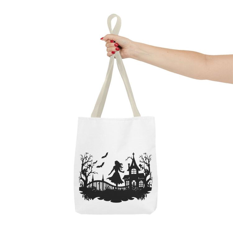 Spooky Silhouette Tote Bag - Halloween Gift, Witchy Style, Eco-Friendly Shopping, Causal Carryall, Gothic Art Design Printify