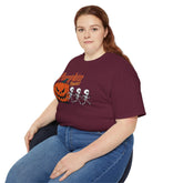 Halloween Skeleton Pumpkin Tee, Spooky Graphic Shirt, Unisex Fall Fashion, Halloween Costume Top, Fun October Apparel Printify