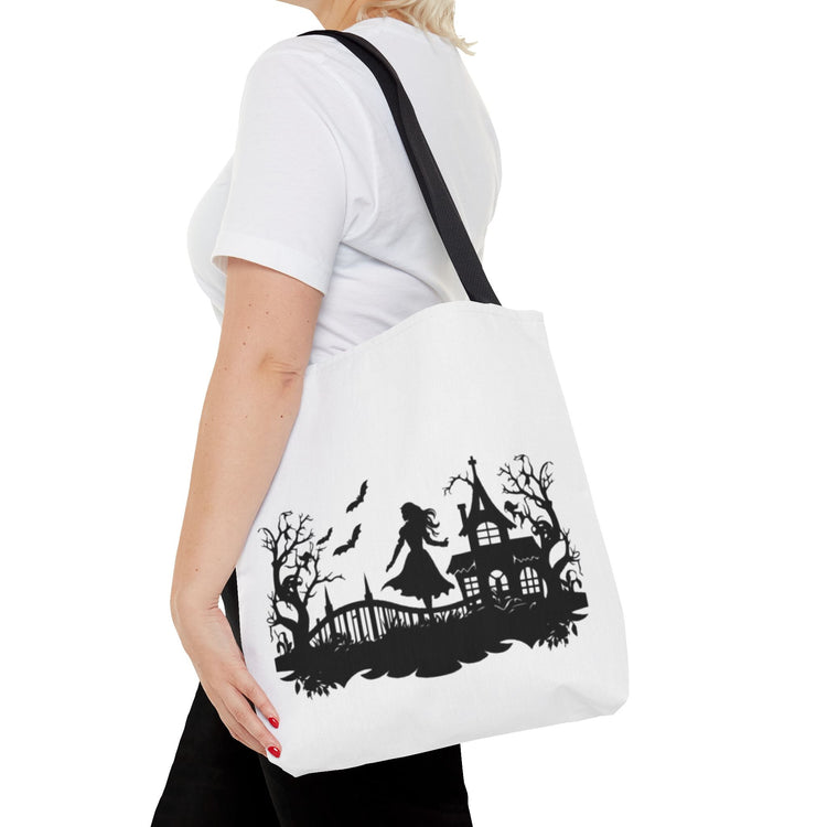 Spooky Silhouette Tote Bag - Halloween Gift, Witchy Style, Eco-Friendly Shopping, Causal Carryall, Gothic Art Design Printify