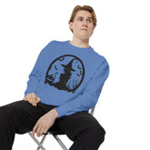 Charming Halloween Sweatshirt, Cozy Witch Design, Unisex Garment-Dyed Hoodie, Fall Fashion, Spooky Season Wear, Trick or Treat Gift Printify