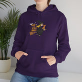 Halloween Witch and Cat Hoodie, Cozy Fall Sweatshirt, Scary Night Apparel, Unisex Ghostly Sweatshirt, Cute Halloween Gift Printify