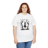 Whimsical Forest Silhouette Tee, Unisex Heavy Cotton T-Shirt, Fall Fashion, Halloween Shirt, Nature Lover Gift Printify