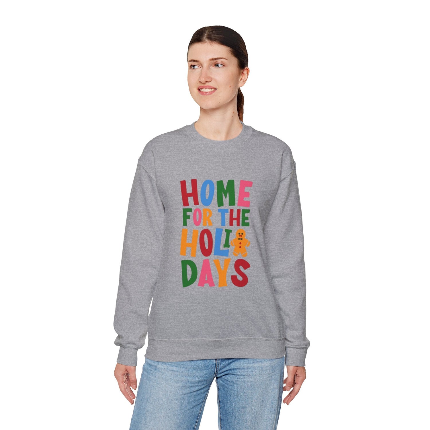 Home for the Holidays Crewneck Sweatshirt, Festive Sweater, Winter Apparel, Christmas Gift, Cozy Holiday Wear Printify