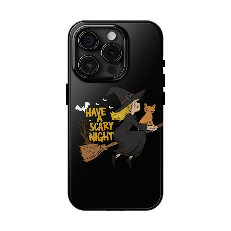 Halloween Phone Case, Tough Phone Cover, Scary Night Case, Witch and Cat Design, Perfect for Fall Printify