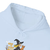 Halloween Witch and Cat Hoodie, Cozy Fall Sweatshirt, Scary Night Apparel, Unisex Ghostly Sweatshirt, Cute Halloween Gift Printify