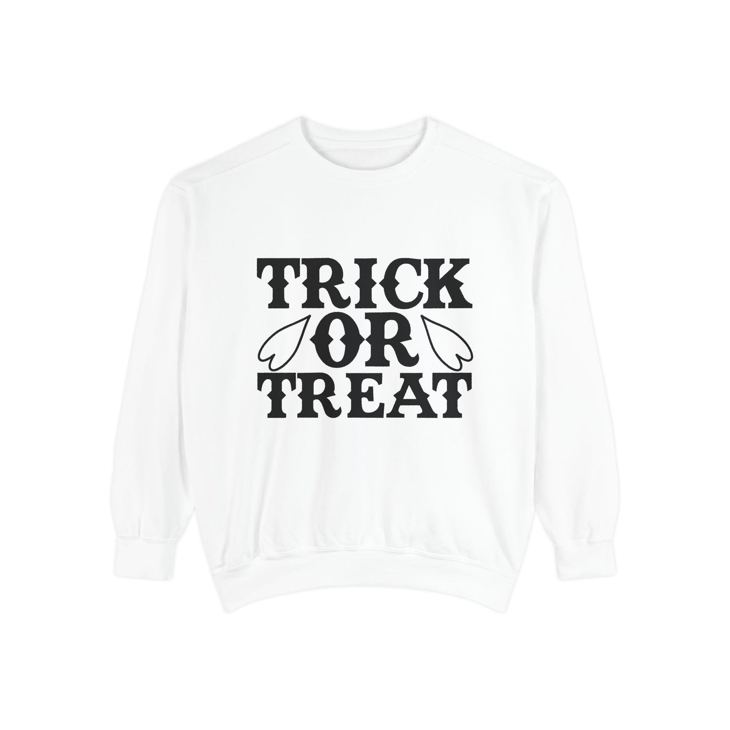 Halloween Trick or Treat Sweatshirt, Cozy Fall Sweatshirt, Unisex Halloween Apparel, Spooky Season Gift, Pumpkin Spice Fashion Printify