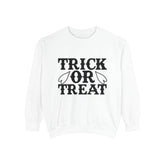 Halloween Trick or Treat Sweatshirt, Cozy Fall Sweatshirt, Unisex Halloween Apparel, Spooky Season Gift, Pumpkin Spice Fashion Printify