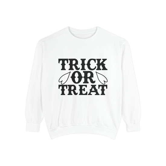 Halloween Trick or Treat Sweatshirt, Cozy Fall Sweatshirt, Unisex Halloween Apparel, Spooky Season Gift, Pumpkin Spice Fashion Printify