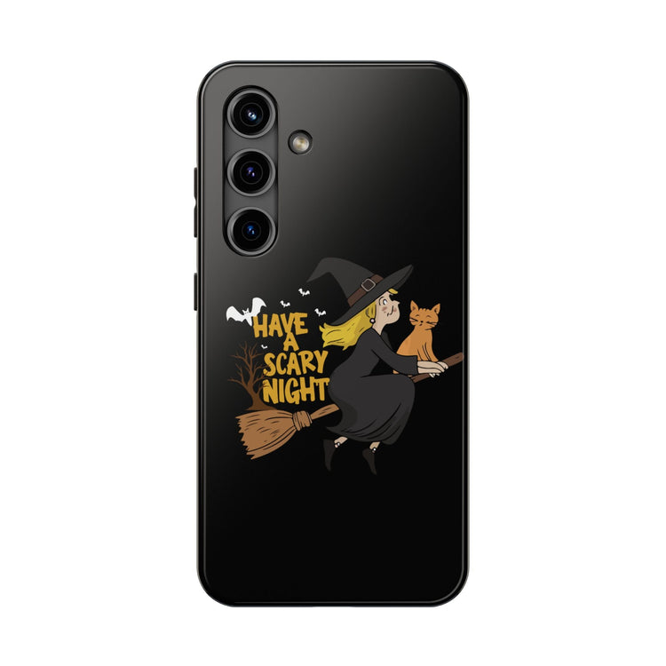 Halloween Phone Case, Tough Phone Cover, Scary Night Case, Witch and Cat Design, Perfect for Fall Printify