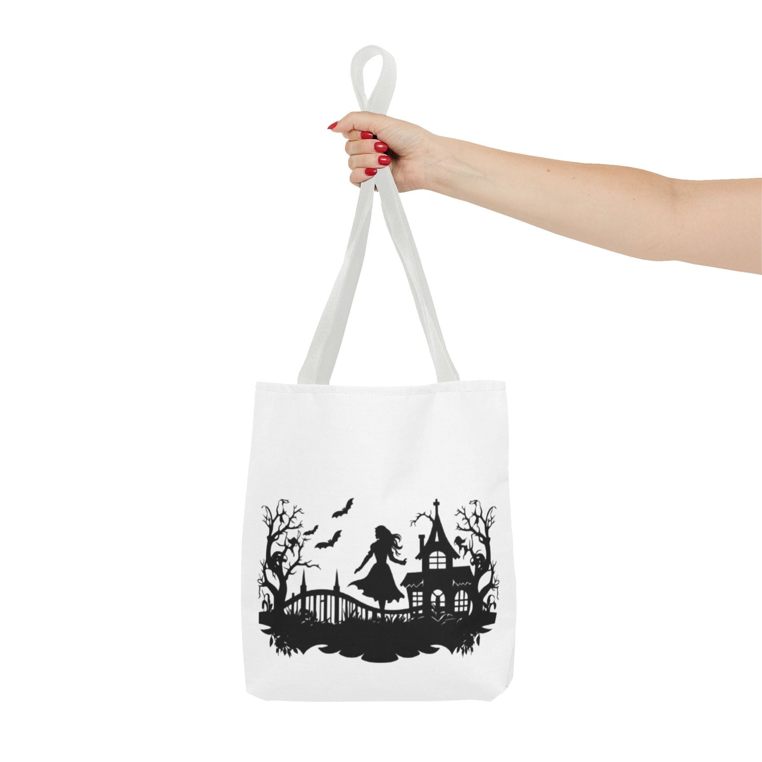 Spooky Silhouette Tote Bag - Halloween Gift, Witchy Style, Eco-Friendly Shopping, Causal Carryall, Gothic Art Design Printify