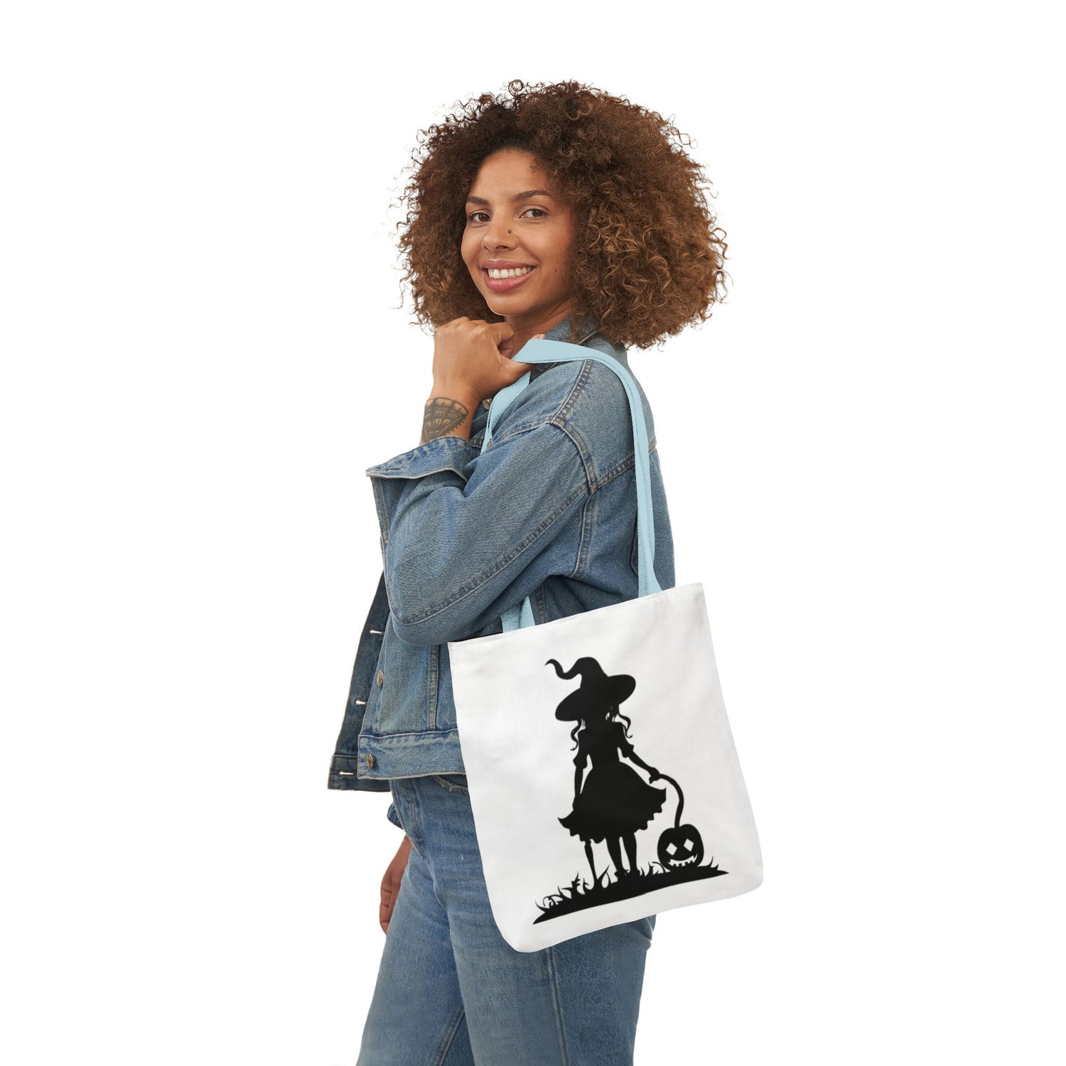 Halloween Witch Canvas Tote Bag, Spooky Treat Bag, Autumn Market Tote, Trick-or-Treat Bag, Gift for Witches, Seasonal Accessories Printify