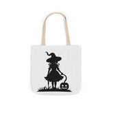 Halloween Witch Canvas Tote Bag, Spooky Treat Bag, Autumn Market Tote, Trick-or-Treat Bag, Gift for Witches, Seasonal Accessories Printify