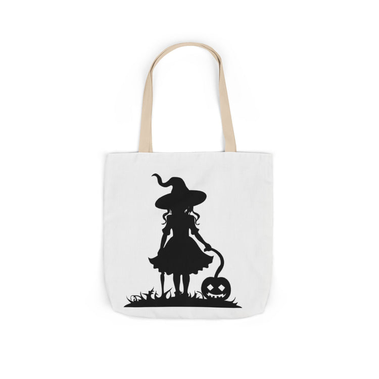 Halloween Witch Canvas Tote Bag, Spooky Treat Bag, Autumn Market Tote, Trick-or-Treat Bag, Gift for Witches, Seasonal Accessories Printify