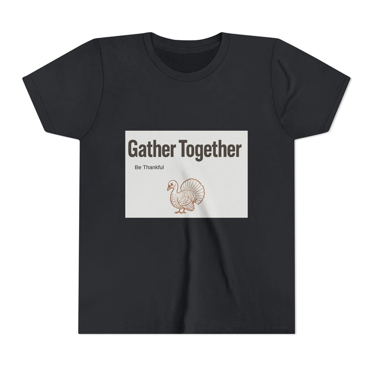 Gather Together Youth Tee - Thankful Thanksgiving Shirt, Kids Holiday T-Shirt, Family Gathering Outfit, Cute Fall Apparel, Youth [...] Printify