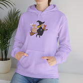 Halloween Witch and Cat Hoodie, Cozy Fall Sweatshirt, Scary Night Apparel, Unisex Ghostly Sweatshirt, Cute Halloween Gift Printify