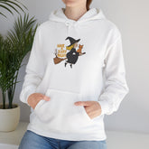 Halloween Witch and Cat Hoodie, Cozy Fall Sweatshirt, Scary Night Apparel, Unisex Ghostly Sweatshirt, Cute Halloween Gift Printify