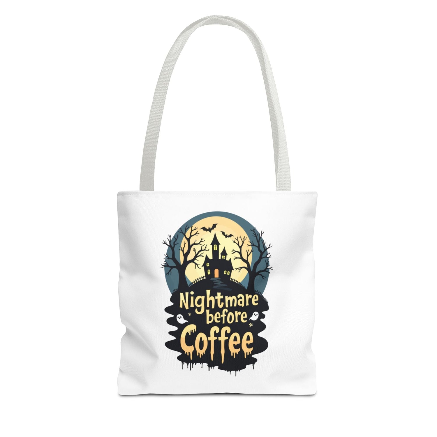 Nightmare Before Coffee Tote Bag, Halloween Tote, Spooky Drink Carrier, Gift for Coffee Lovers, AOP Design Bag Printify