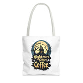 Nightmare Before Coffee Tote Bag, Halloween Tote, Spooky Drink Carrier, Gift for Coffee Lovers, AOP Design Bag Printify