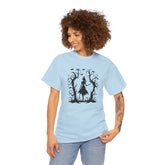 Whimsical Forest Silhouette Tee, Unisex Heavy Cotton T-Shirt, Fall Fashion, Halloween Shirt, Nature Lover Gift Printify