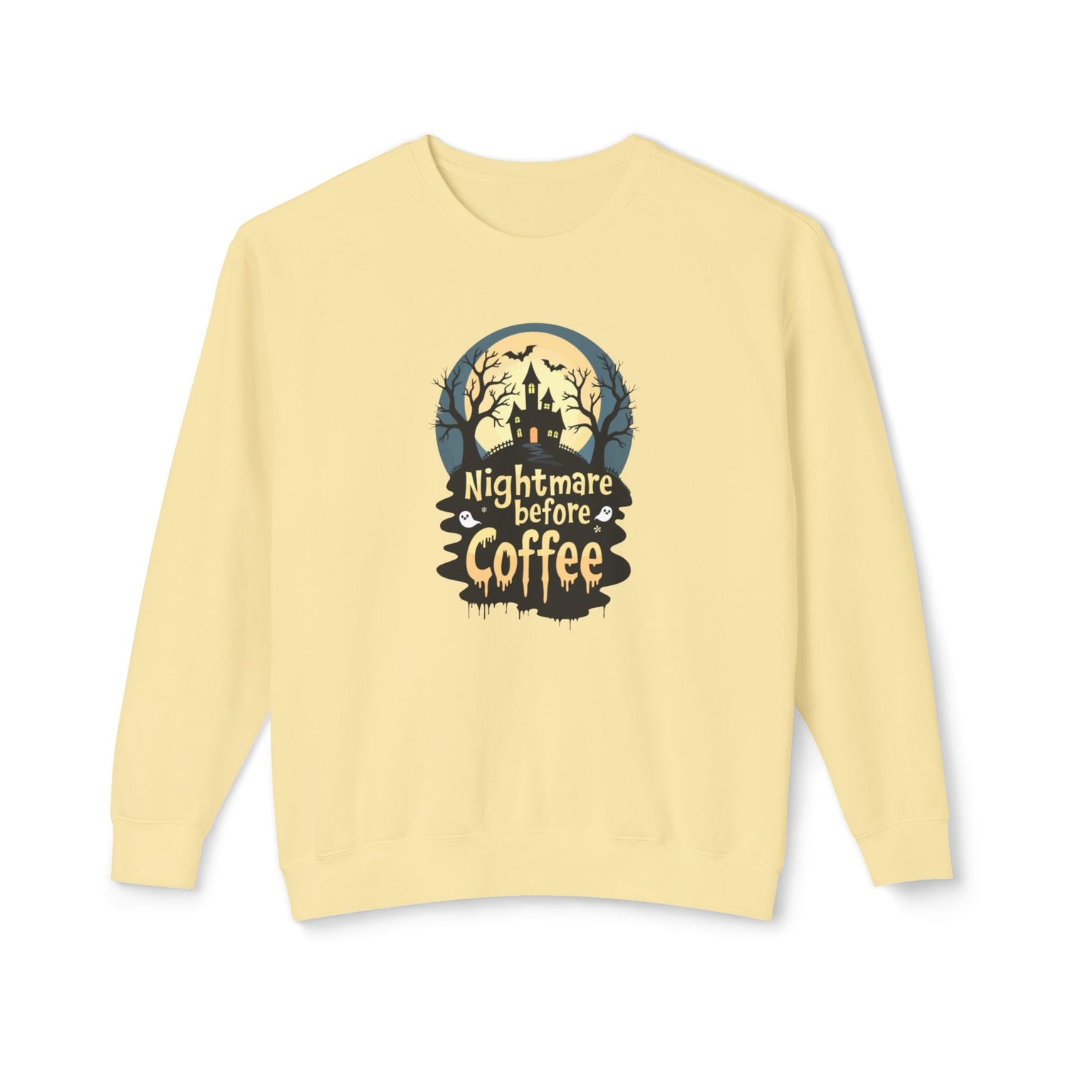 Unisex Lightweight Crewneck Sweatshirt - Nightmare Before Coffee Printify