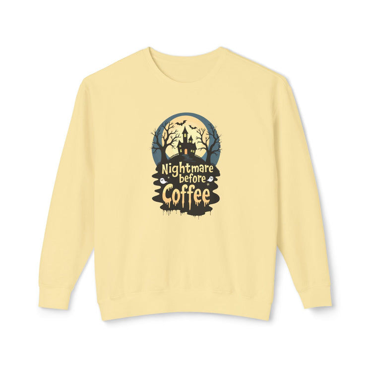 Unisex Lightweight Crewneck Sweatshirt - Nightmare Before Coffee Printify
