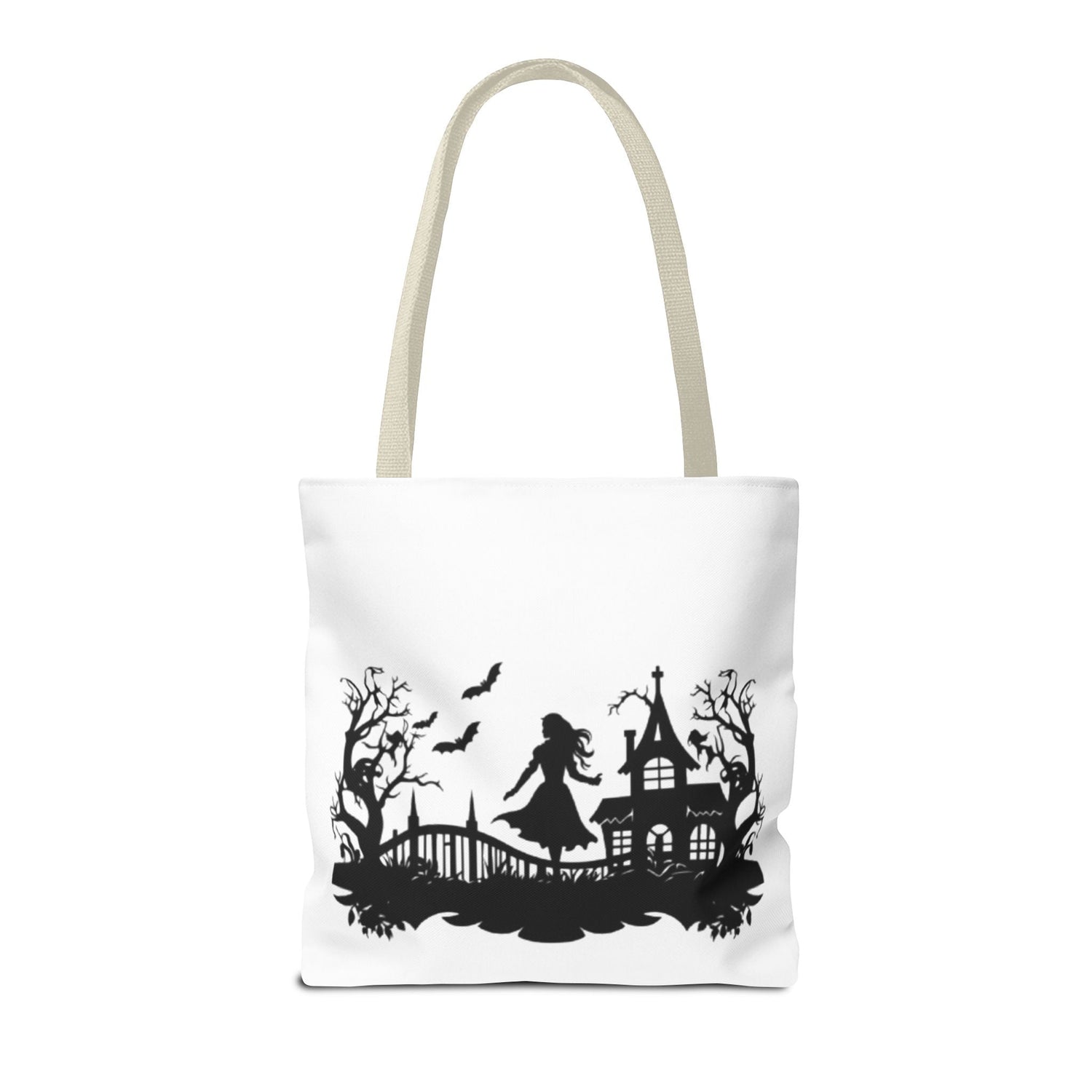 Spooky Silhouette Tote Bag - Halloween Gift, Witchy Style, Eco-Friendly Shopping, Causal Carryall, Gothic Art Design Printify